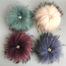 6 Real Raccoon Fur Ball Fluffy Pom Pom Snap B...