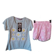 Love From The Heart Girls Daisy Short Set-5/6-Gray-Pink-Fringe