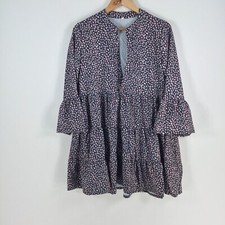 Unbranded womens mini dress size S navy blue geometric long sleeve Vneck 060396