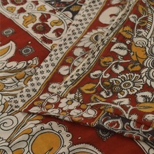 Sanskriti Vintage Indian Sarees Pure Cotton Kalamkari Block Printed Sari Fabric