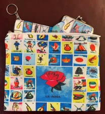 3 Piece Accessory Set Mexican Loteria Bingo Zipper Cosmetic Pouch Bag CoinPurse