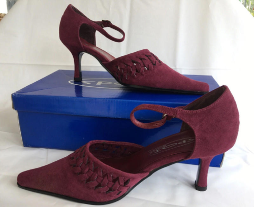 Vintage Spot On Woman's Burgundy Ankle Strap Shoes Size 3  VGC Boxed - Picture 1 of 9