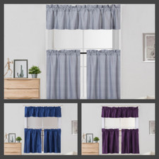 Solid Faux Silk Rod Pocket Blackout Window Curtain Valance Tier Panel 3PC Set K4