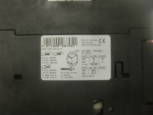 SIEMENS CONTACTOR 3RV1031-4HA10 - Picture 2 of 2