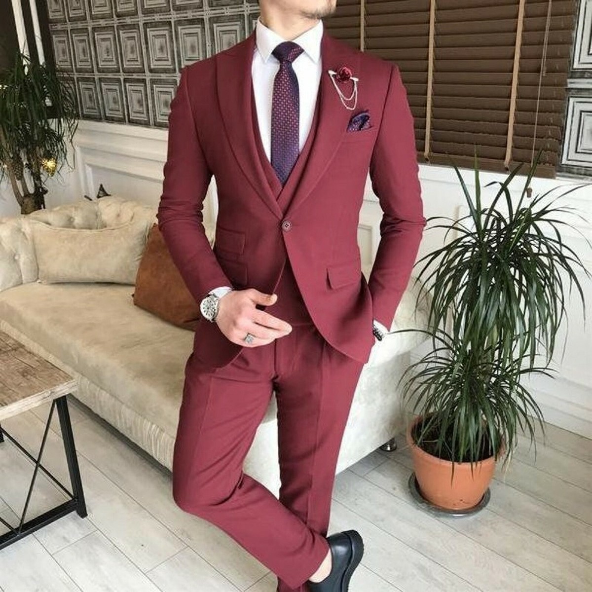 Mens 2 Piece Suit Elegant Wedding Party wear Slim Fit Dinner Formal Coat  Pants