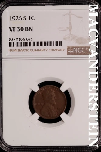 1926-S Lincoln Wheat Cent - NGC VF 30 BN - Scarce  No Reserve  #SLH199