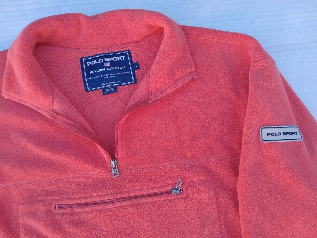 VTG POLO SPORT Ralph Lauren XL Spell Out USA Flag Fleece Polartec 