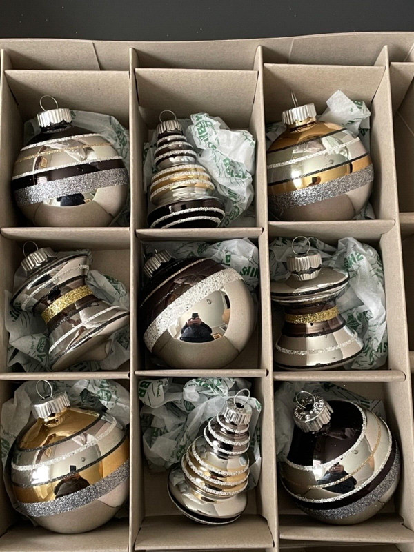 Black Gold Silver Radko Shiny Brite Ornaments Set Of 9 Large New!