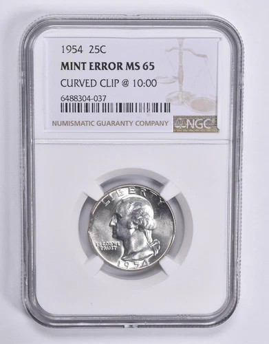 MINT ERROR MS65 1954 Washington Quarter Curved Clip @ 10:00 NGC *1857