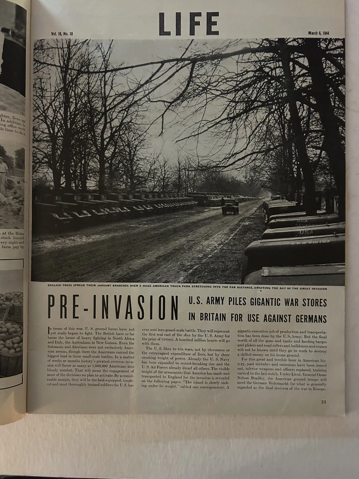 Life Magazine March 6, 1944, Pre Invasion, Monte Cassino bombing Up in Arms film Foto 3 de 4
