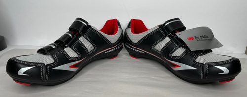 Venzo Cycling Shoes with 3 Straps in Black/Grey/Red W/ Cleats - Picture 6 of 7