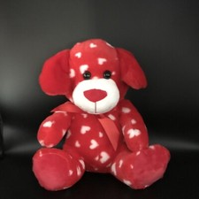 Puppy Dog Red With White Hearts Ribbon White Face Plush Stuffed Animal 11 21