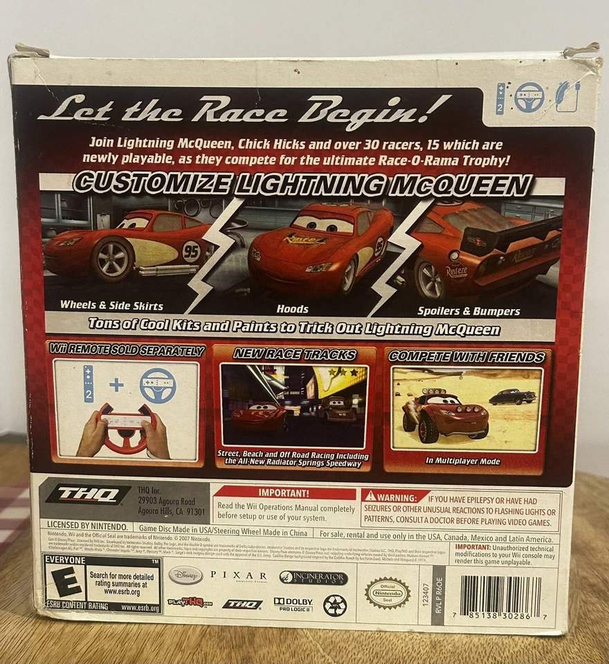 PIXAR CARS RACE-O-RAMA Caja Grande con Rueda - Nintendo Wii 100% Completo en Caja Foto 3 de 4