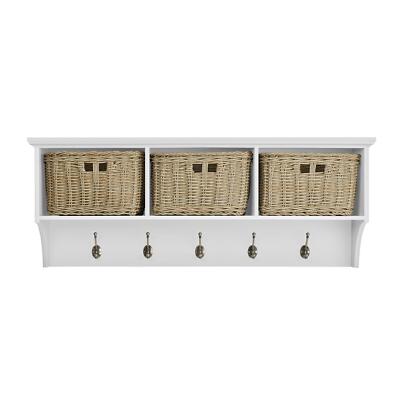 Wall Mounted Coat Rack Hooks Storage Shelf with Baskets Tetbury Furniture  UK