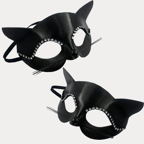 Black Cat Mask Animal with Whiskers Delicate Masquerade Mask for Show Cosplay - Picture 2 of 7
