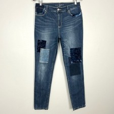 Chico s Platinum Velveteen Patch Jeggings Women s Size 8 Stretch Denim High Rise