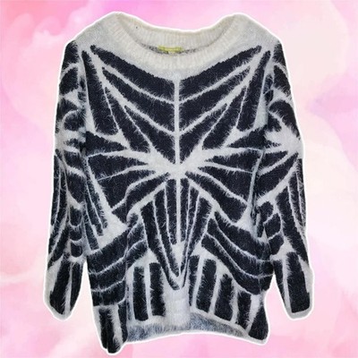 Gianni Bini Geometric Abstract Fuzzy Eyelash Knit Sweater
