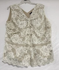 New Venezia Lane Bryant Sleeveless Tank Top Ivory Stretch Laced Vneck Women's XL