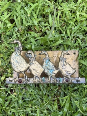 Vintage 1987 Solid Brass With Patina Goose Wall Hook Key Rack Farmhouse Decor
