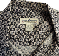 VTG 90s Geometric Shirt Mens L Black Tan Button Up Short Sleeve All Over Print