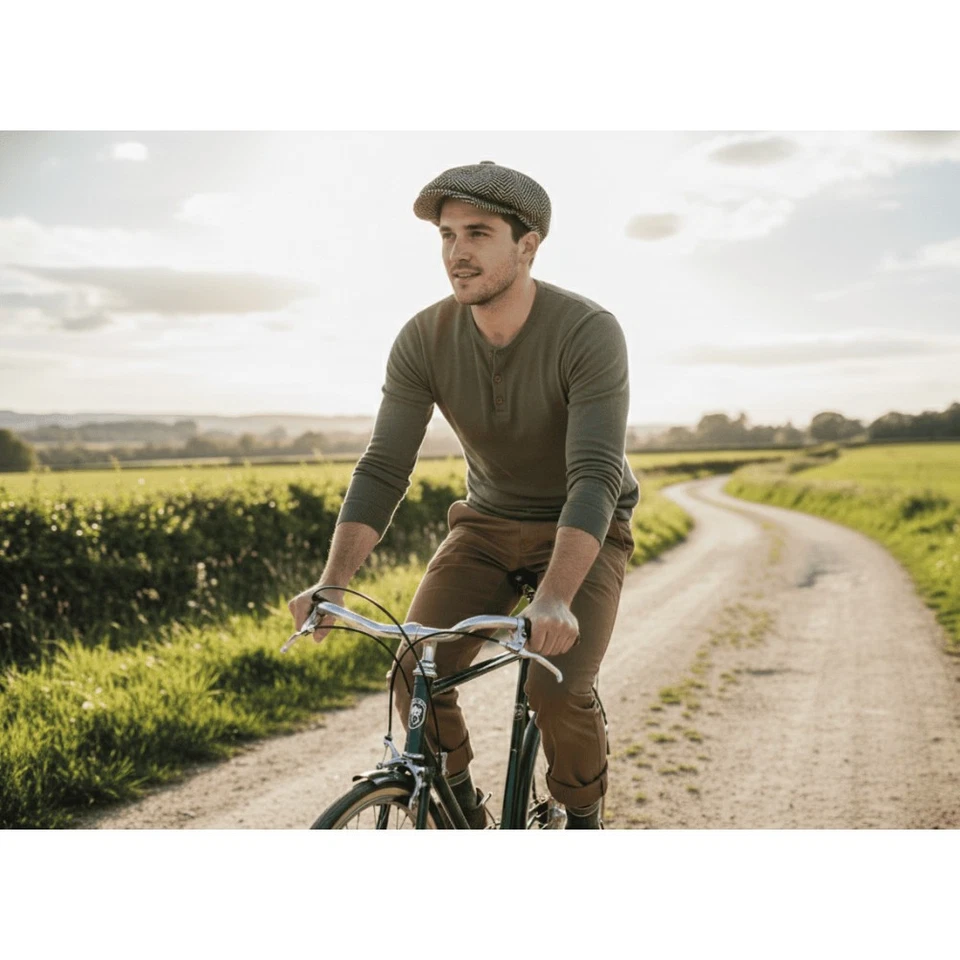 Casquette Gavroche en Laine Noire à Chevrons Style Anglais Vintage Surwal-Taill - Photo 4/4