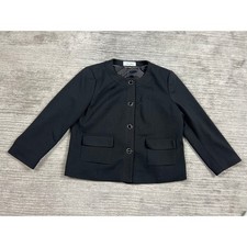 Calvin Klein Blazer Womens L Black Collarless Button Front Flap Pockets Stretch