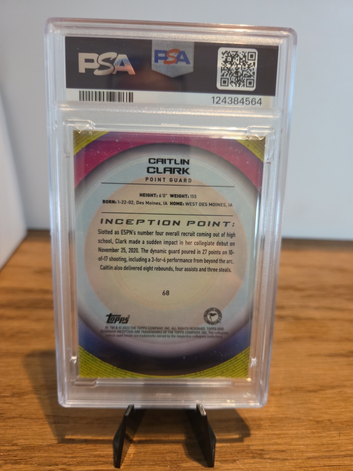 2022 Bowman U Inception Caitlin Clark PSA 10 view 2