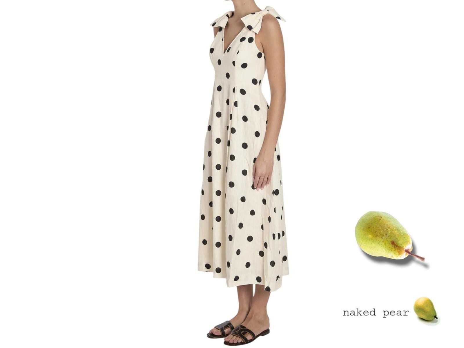 Zimmermann V Neck Midi Dress | Cream/White, Black Polka Dot, Shoulder Bows