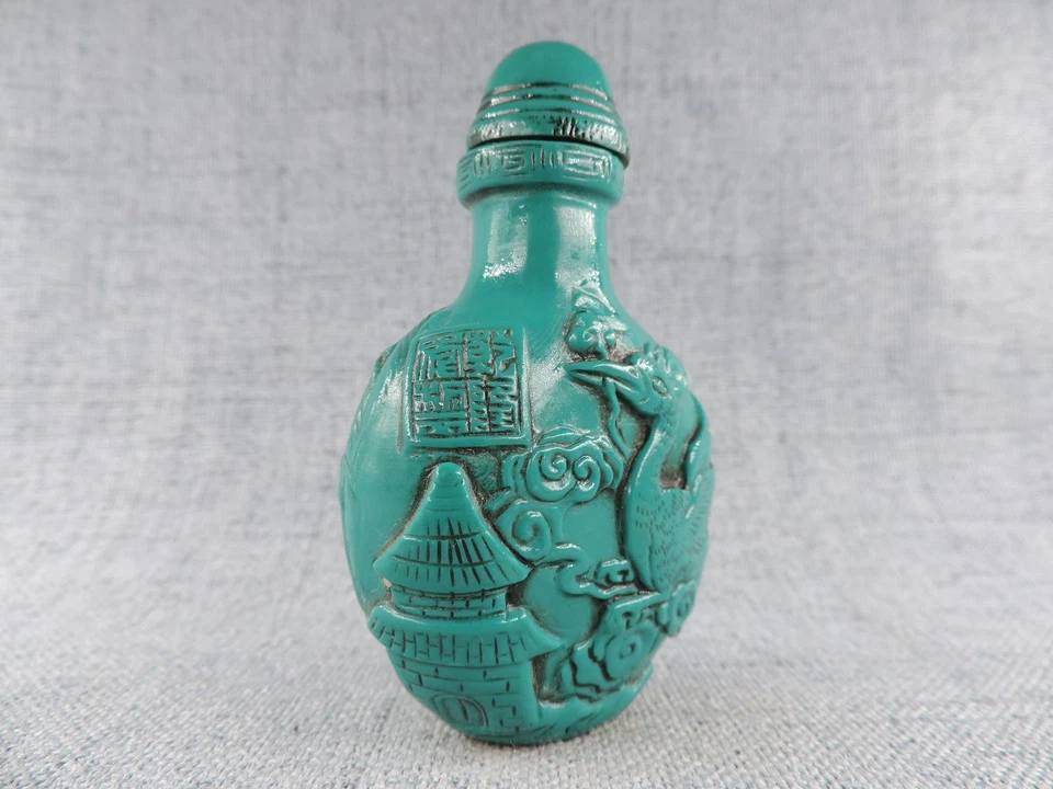 Garrafa de rapé chinesa antiga esculpida à mão padrão da sorte - Imagem 3 de 4