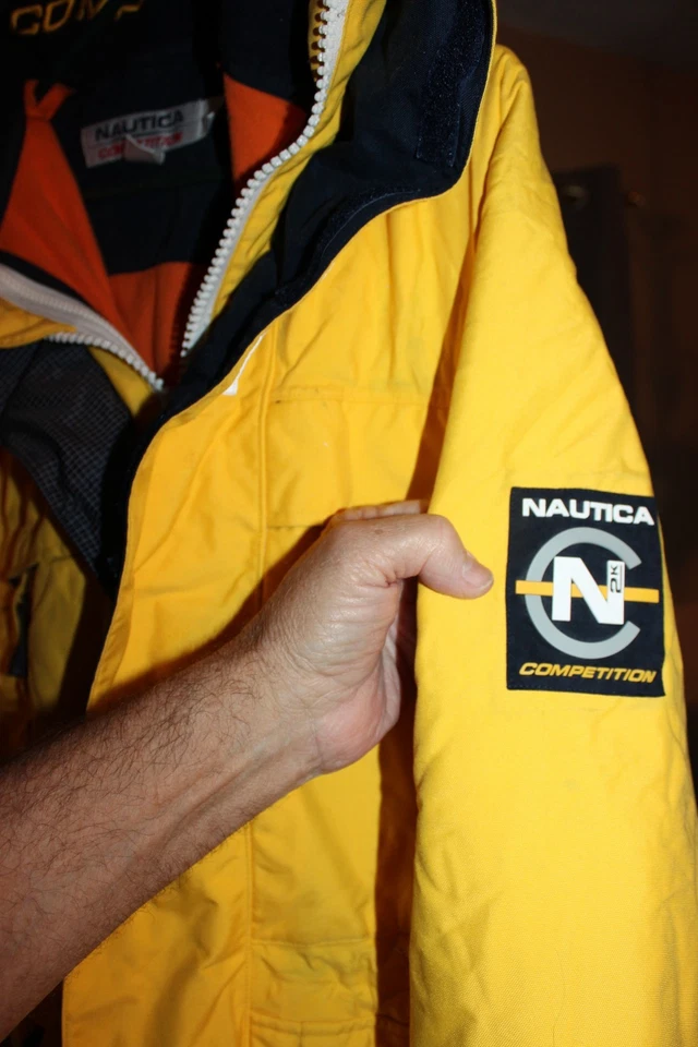 NAUTICA Competición Chaqueta de Vela Abrigo Grande Amarillo Náutico Con Capucha De Colección Foto 2 de 4