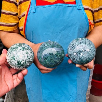 3pcs 4.46LB Natural Water Grass Agate Ball Quartz Crystal Ball Healing 2116