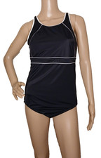 Lands End One Piece Swimsuit Women 10L Black White Built In Bra Retro. T4