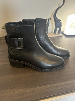 Karl Lagerfeld Paris Black Quilted Buckle Zip Leather Ankle Boots Women