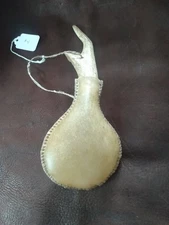 Shaped Rawhide Shot Bag Ball Flask With Antler Plug, Black Powder, Handmade, L#4