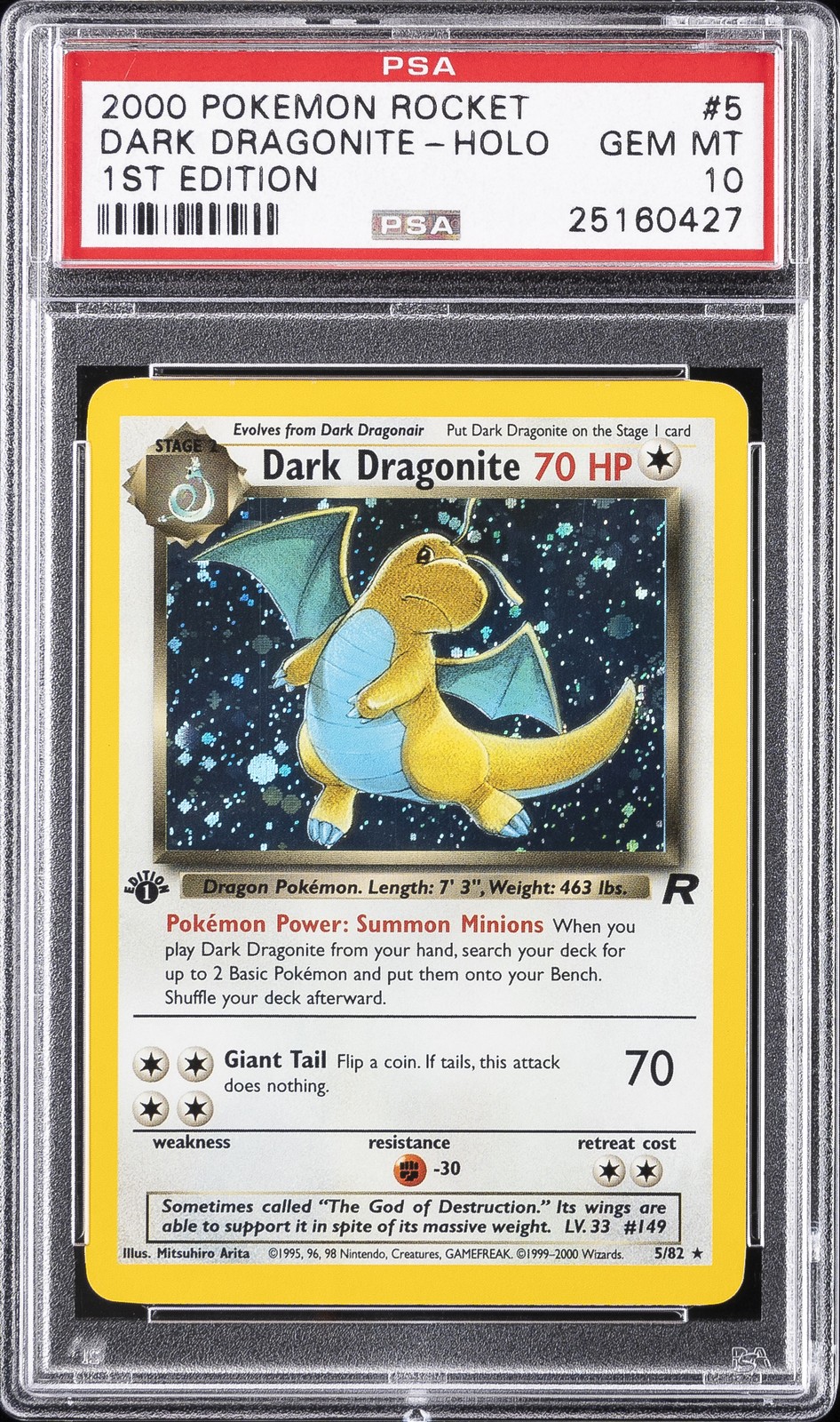 2000 POKEMON ROCKET 1ST EDITION #5 DARK DRAGONITE-HOLO PSA 10