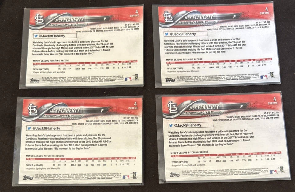 2018 Topps Chrome Jack Flaherty #4 Rookie Base Lot x 4 Tigers RC - Image 2 of 2