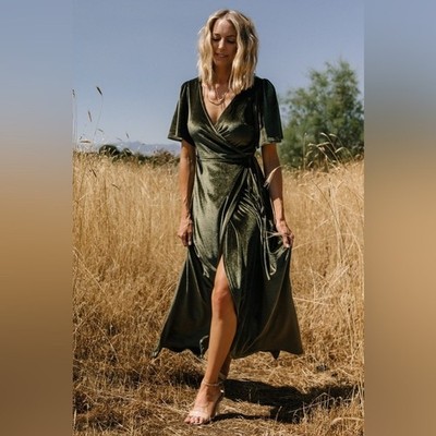 Baltic Born Katelyn Velvet Maxi Wrap Dress Dark Olive Size XS NWOT | eBay
