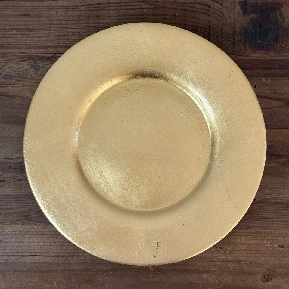Pier 1 Imports 13" Gold Leaf Ceramic Charger Plates Set of 4 Holiday Dining - Image 4 of 4