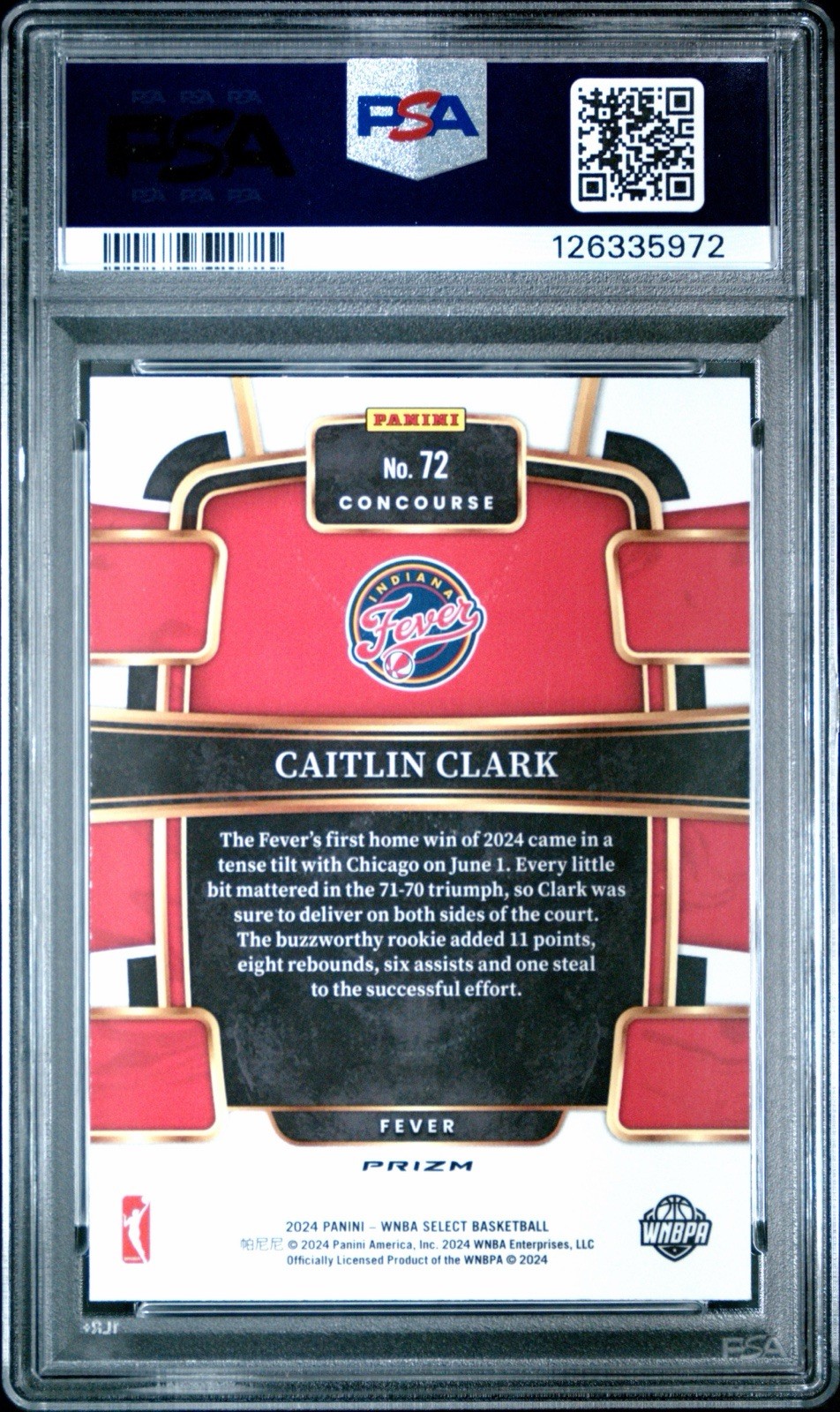 2024 Select WNBA Caitlin Clark Pink Ice #72 PSA 10 Rookie RC Fever view 2