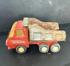 Vintage Tonka Mini 5" Red & Yellow Dump Truck Metal Pressed Steel Construction