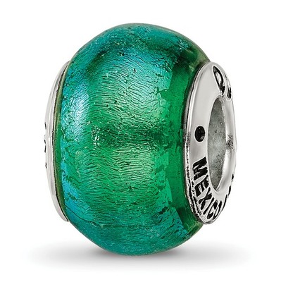Silver Reflections Green Dichroic Glass Bead QRS1443
