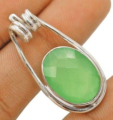 Natürlicher Aquamarin Chalzedon 925 Sterling Silber Anhänger Schmuck