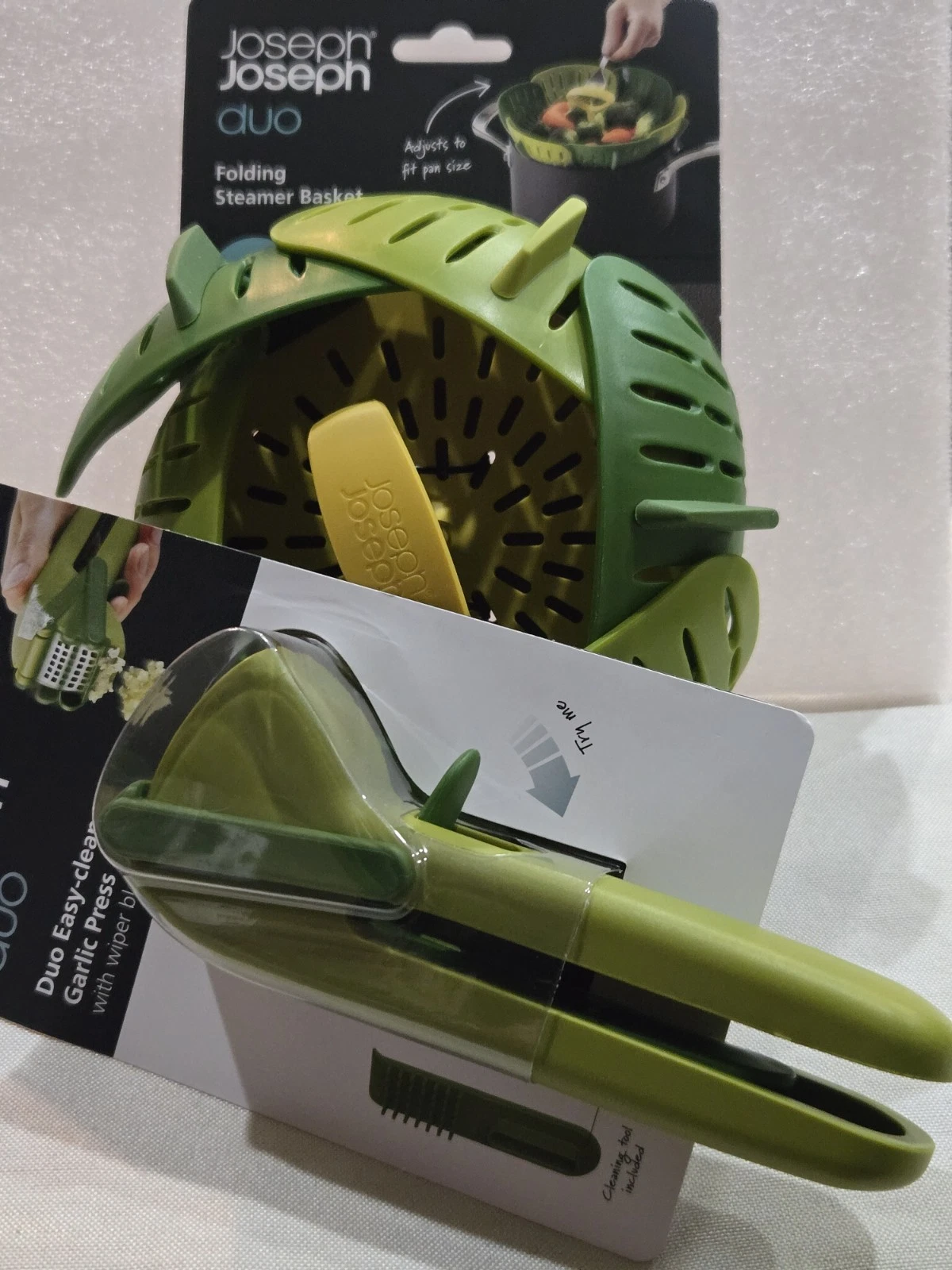 Joseph & Joseph 2pc Set Folding Steamer Vegetables Basket & Garlic Press