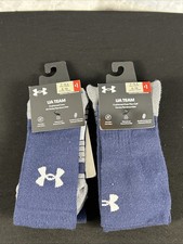 UNDER ARMOUR UA CUSHIONED TEAM CREW SOCKS Men 7-8.5 Women 6-10 Navy 2 Pairs