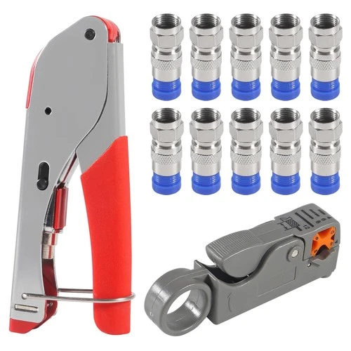 RG6 RG59 Coax Cable Compression Crimper Tool Kit,with 10 pcs Coaxial...  - Picture 1 of 7