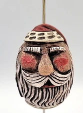 Vtg Folk Art Hand Carved Wood SantaClaus Egg Shaped Ornament Signed/Dated SDL 91