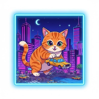 9X Autoaufkleber Catzilla Stadtzerstörung Sticker 9x9 cm