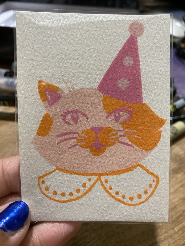 ACEO Art Card Original Hand Drawn Acrylic Painting Birthday Cat by B Ventura