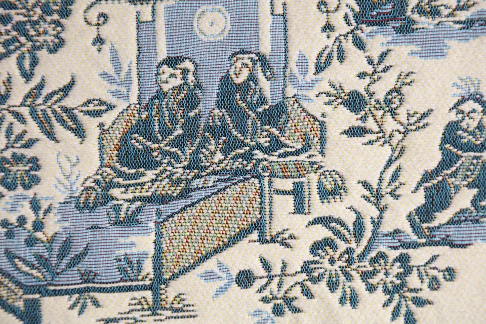 The Chinese on a Wheelbarrow Kiosk Blue 19x19 in French Tapestry Cushion Cover - Image 4 of 4