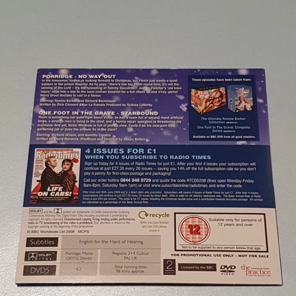 Porridge & One Foot In The Grave - Christmas Comedy - TV Episodes - Promo DVD - Image 3 of 3